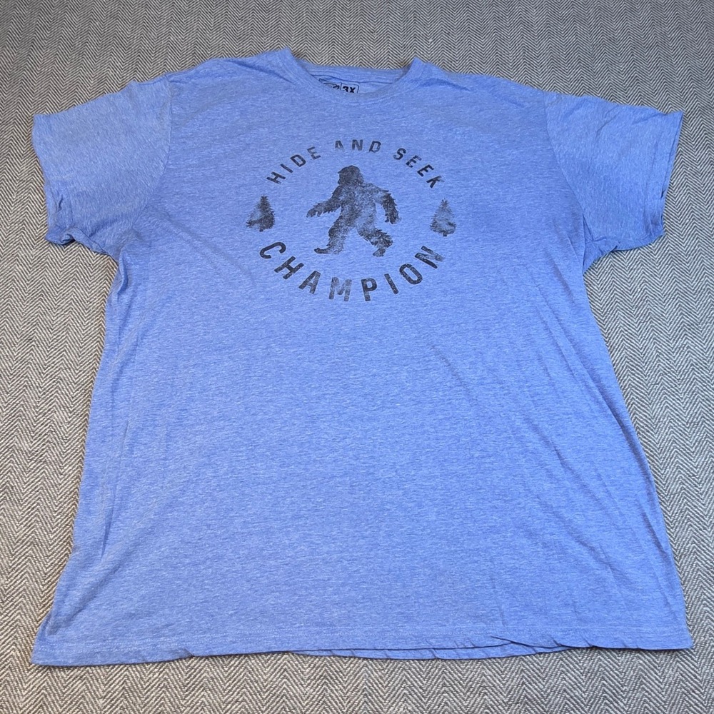Crazy Dog T-Shirts Mens 3X Blue Bigfoot Hide and Seek Champion Graphic Tee